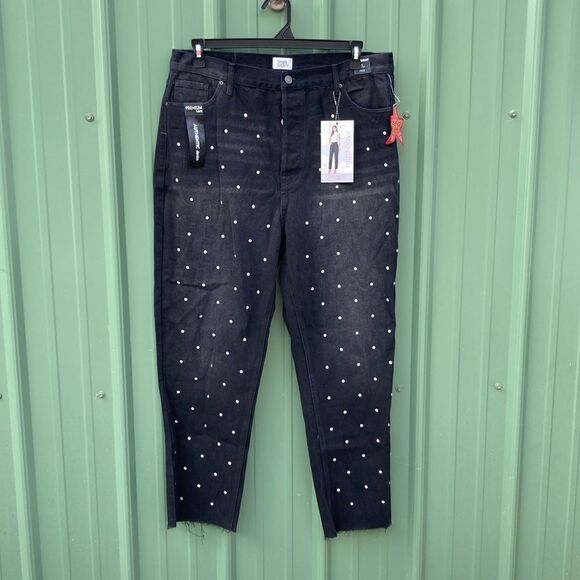 Super High Rise Straight Premium Denim Raw Hem Jeans Pants Size 17 - Picture 1 of 6